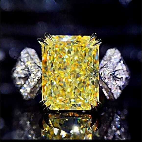 Yellow 3 Ct. Sapphire with Clear White Baguette Diamond Cocktail Ring 925 - Picture 2 of 5